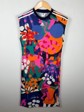 Adidas x FARM Rio Tank Dress Sleeveless Tropical Graphic Print Colorful Small